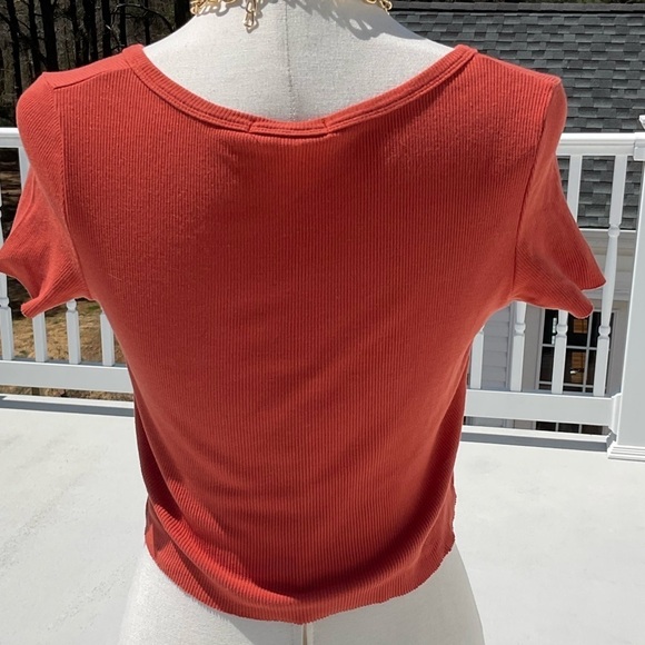 Adika Barbado Burnt Orange Ribbed  Raw Hem Crop Top - Picture 4 of 10